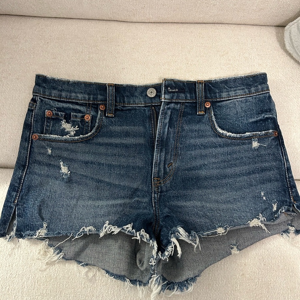 Abercrombie & Fitch Dark Blue Distressed Jean Shorts